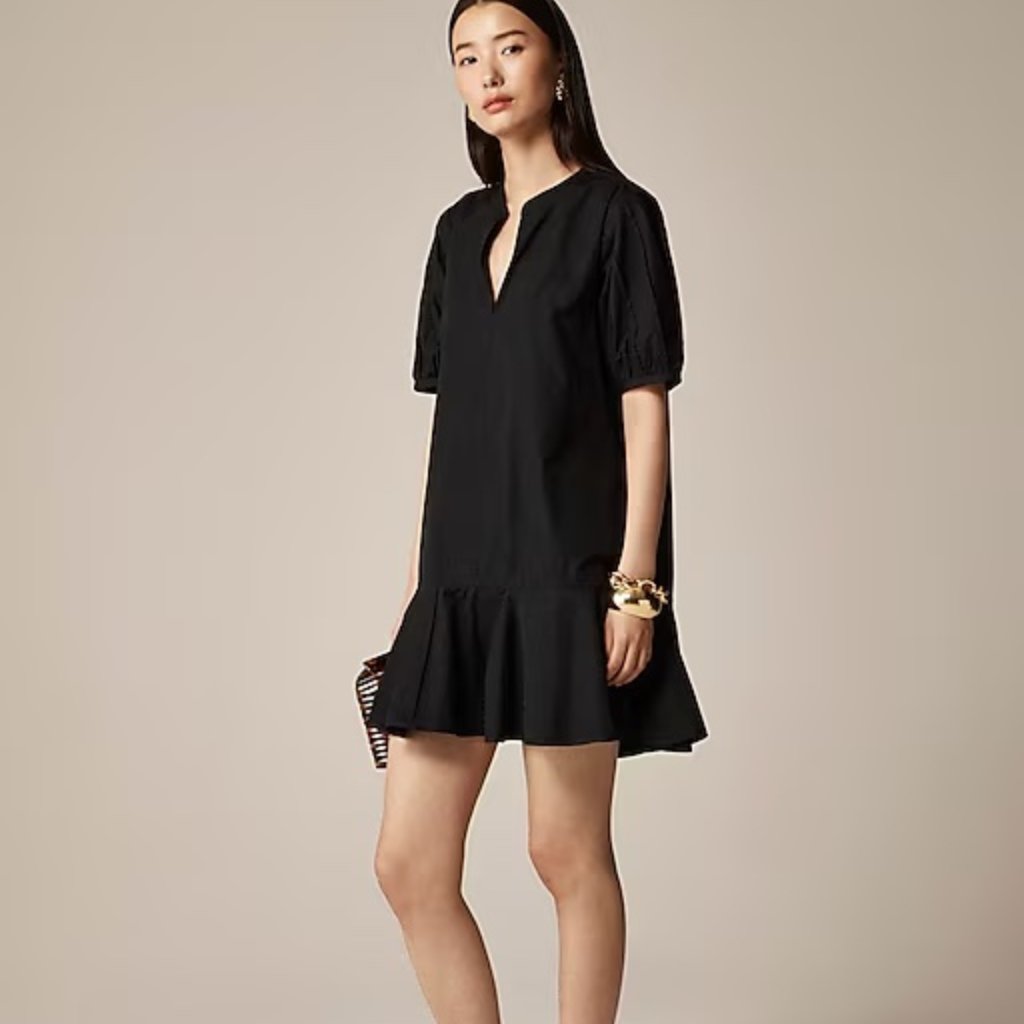 J. Crew Delilah Mini Dress In Cotton Poplin Black Xs